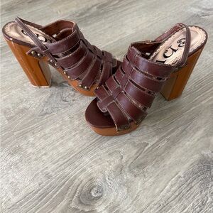 envy Brown Multi-Strap Platform Block Heels
